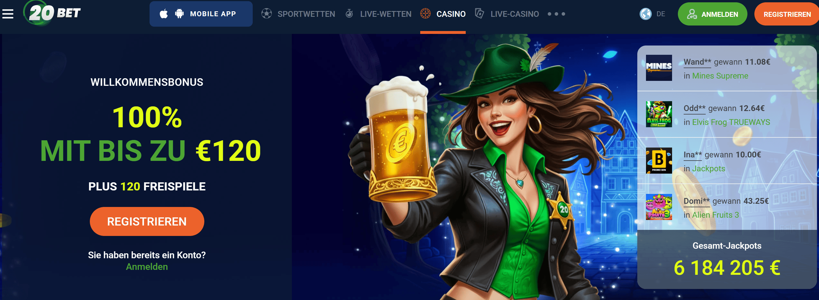 20BET 100 Freispiele ohne Einzahlung Screenshot